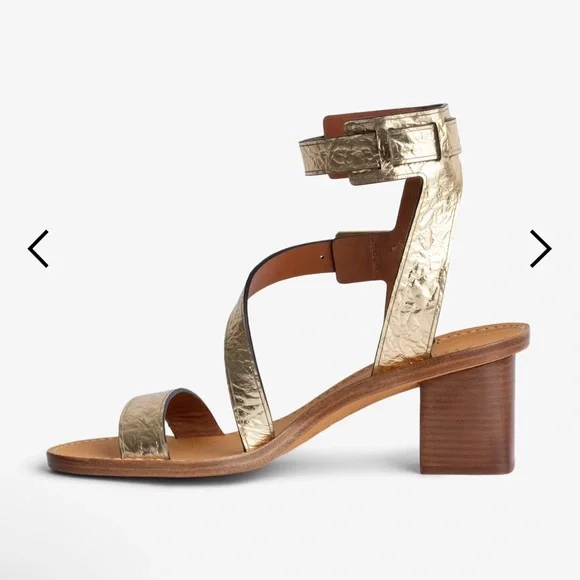 NWT ZADIG &VOLTAIRE Cecilia Crinkled Caprese Sandals in Gold SZ 38 - Picture 4 of 10